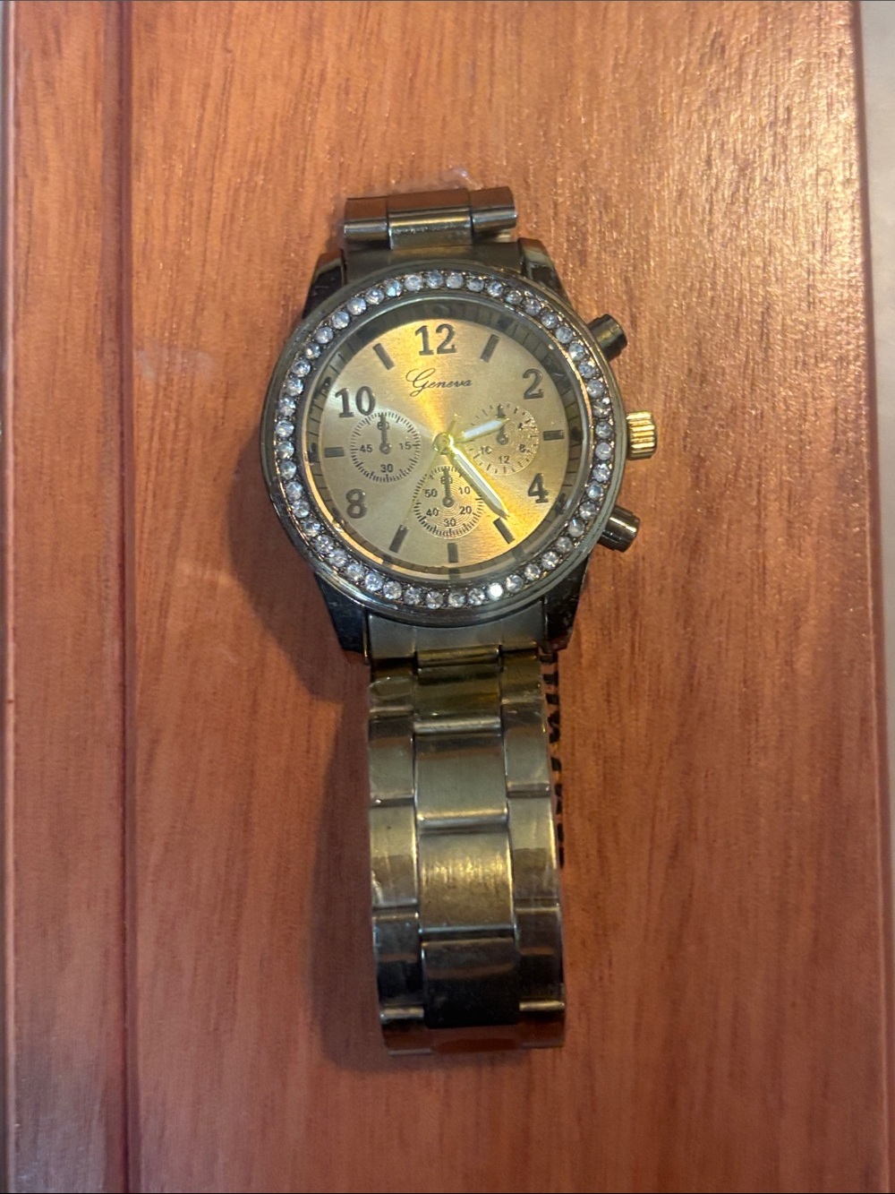 Geneva Gold-Tone Crystal Accent Men’s Bracelet Watch